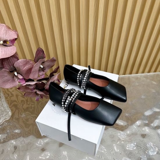 Amina Muaddi Genuine Leather Flat Shoes with Imported Leather Sole