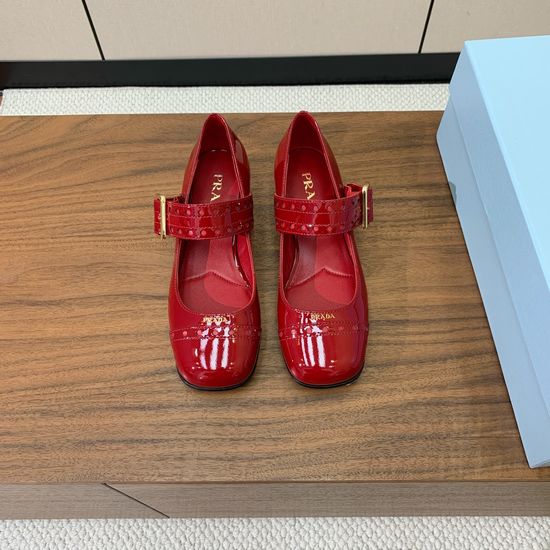 Prada Patent Leather Mary Jane Chunky Heel Pumps