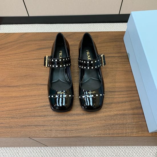 Prada Patent Leather Mary Jane Chunky Heel Pumps