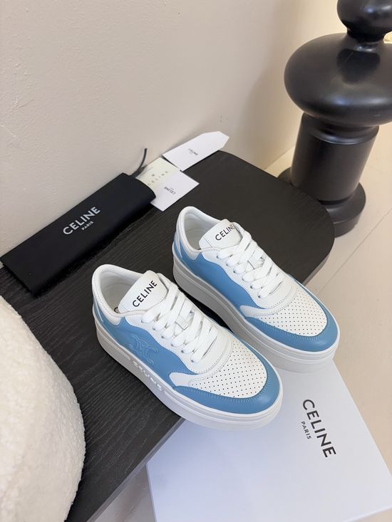 Celine Embossed Logo Thick Sole White Leather Sneakers