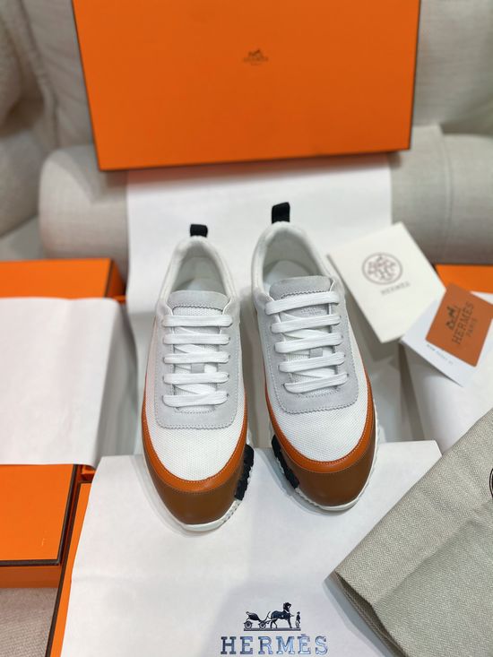 Hermes Color-block Knit Leather Sneakers with Lightweight Sole