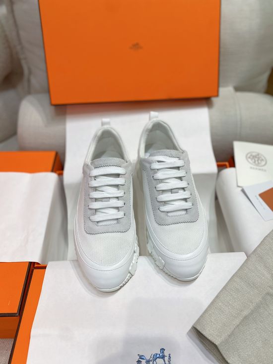 Hermes Color-block Knit Leather Sneakers with Lightweight Sole
