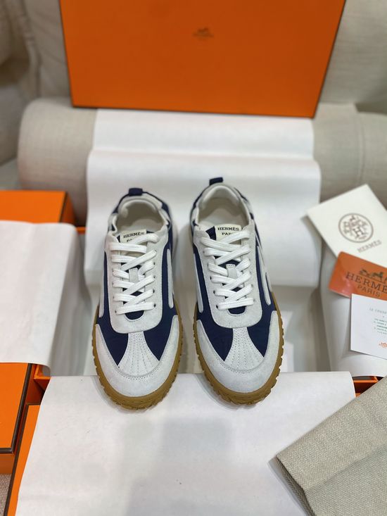Hermes Woven Suede Sneakers Contrast Details Rubber Sole