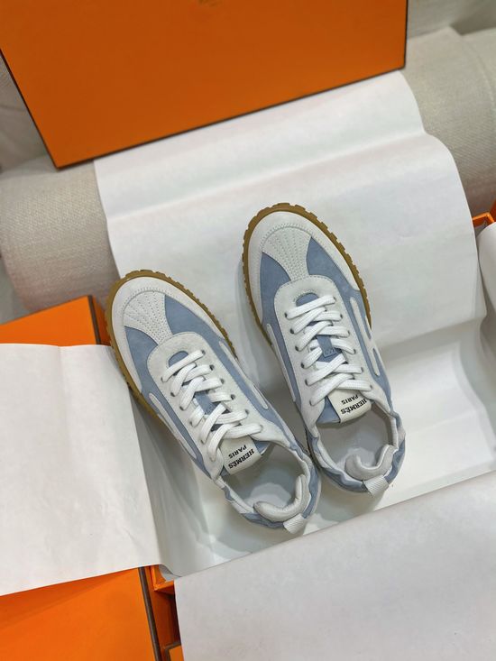 Hermes Woven Suede Sneakers Contrast Details Rubber Sole