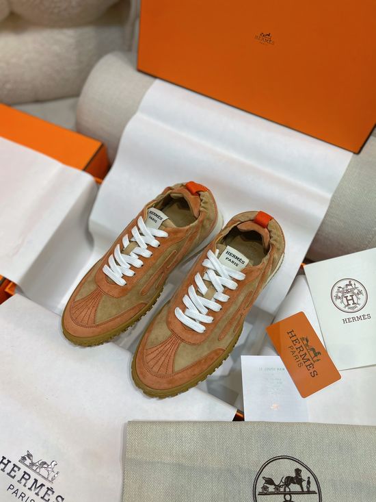 Hermes Woven Suede Sneakers Contrast Details Rubber Sole