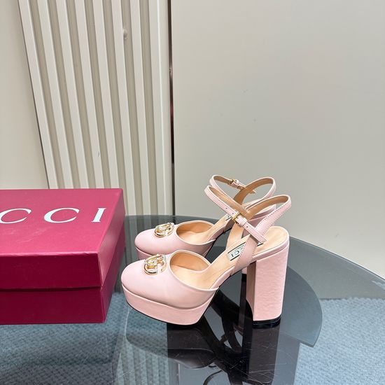 Gucci Rhinestone Buckle Platform High Heel Leather Pumps