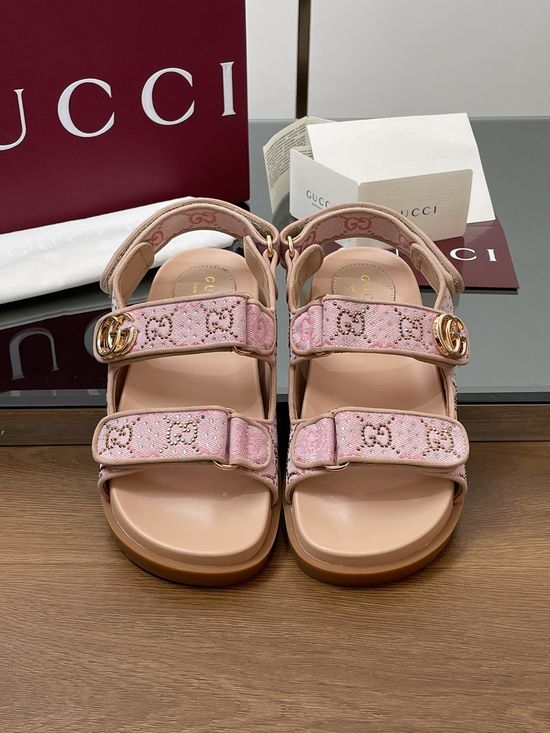 Gucci Rhinestone Decor Canvas Slingback Flat Sandals