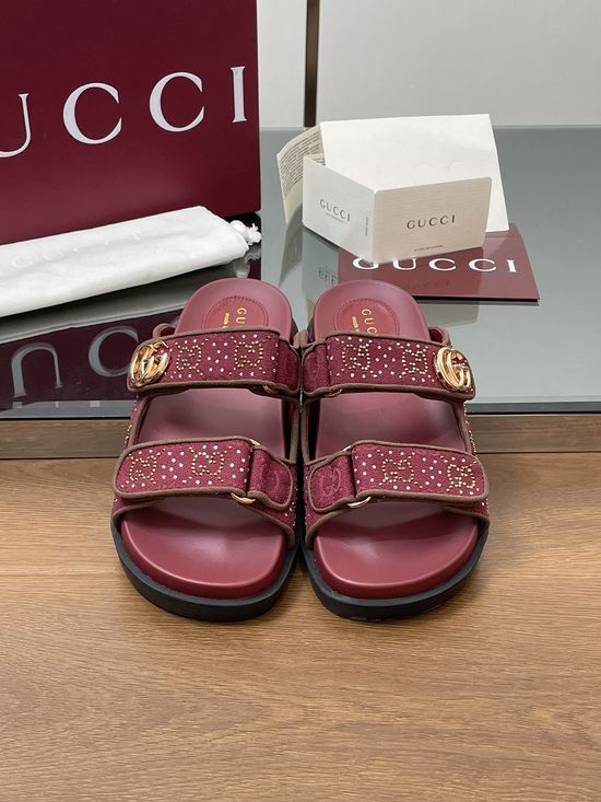 Gucci Rhinestone Decor Canvas Slingback Flat Sandals