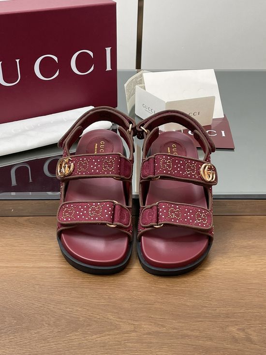 Gucci Rhinestone Decor Canvas Slingback Flat Sandals