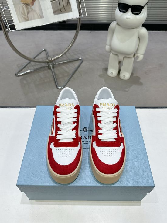 Prada Leather Platform Casual Sneakers with Enamel Logo Detail