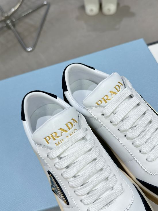 Prada Leather Platform Casual Sneakers with Enamel Logo Detail