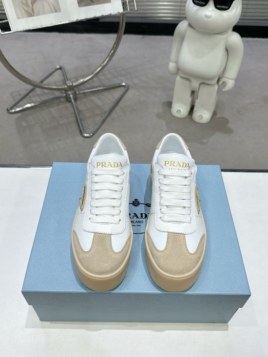 Prada Leather Platform Casual Sneakers with Enamel Logo Detail