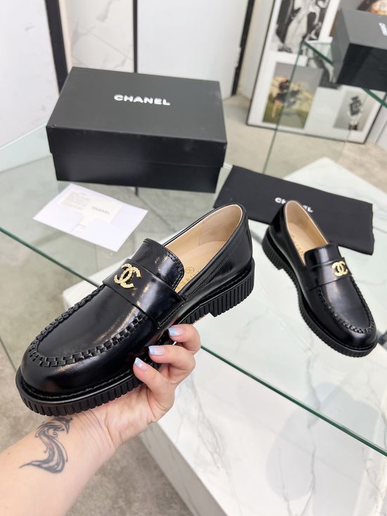 Chanel Color Block Leather Loafer Casual Business Shoes