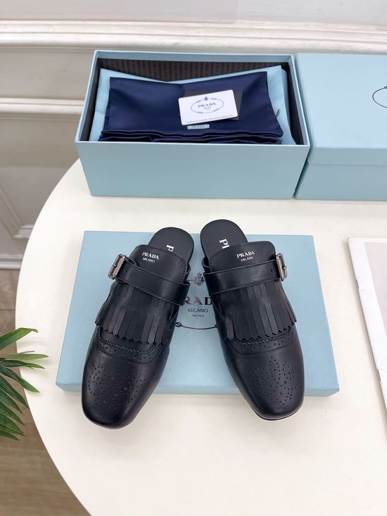 Prada Vintage Tassel Leather Mules Anti-slip Sole Comfort Loafers