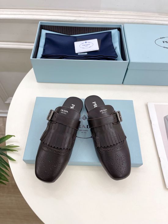 Prada Vintage Tassel Leather Mules Anti-slip Sole Comfort Loafers