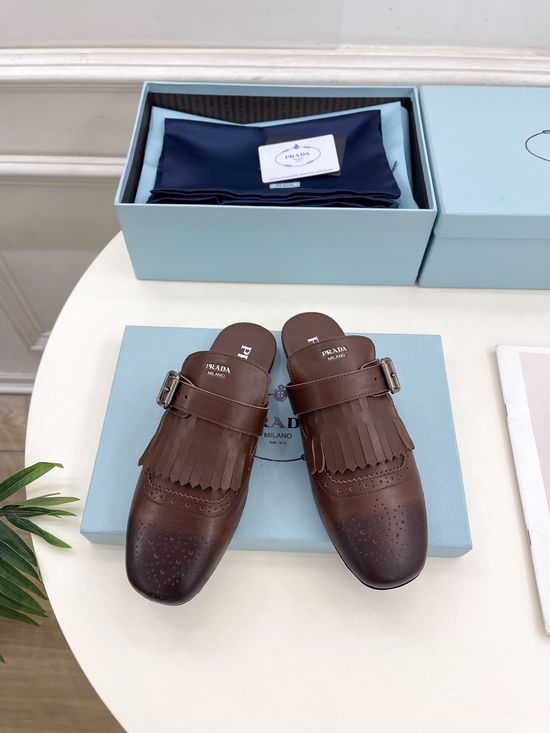 Prada Vintage Tassel Leather Mules Anti-slip Sole Comfort Loafers