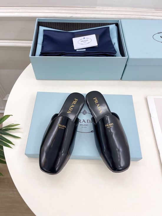Prada Patent Leather Slip On Mules Anti-slip Flat Sole Casual Shoes