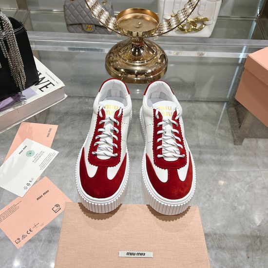 Miu Miu Chunky Sole Leather Sneakers with Logo Accents