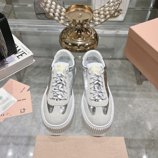 Miu Miu Chunky Sole Leather Sneakers with Logo Accents