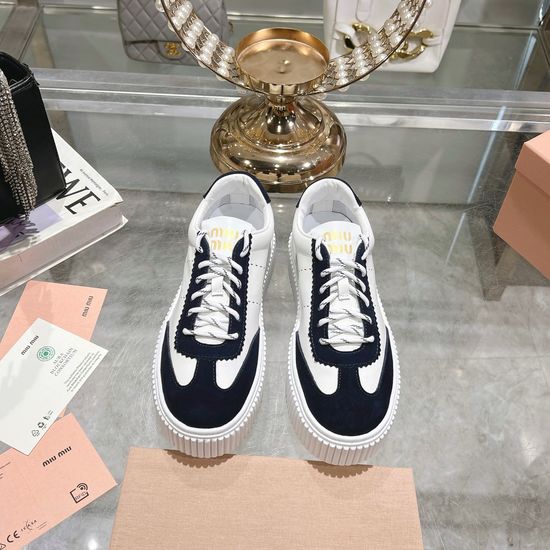 Miu Miu Chunky Sole Leather Sneakers with Logo Accents