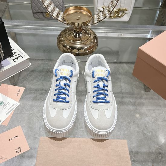 Miu Miu Chunky Sole Leather Sneakers with Logo Accents