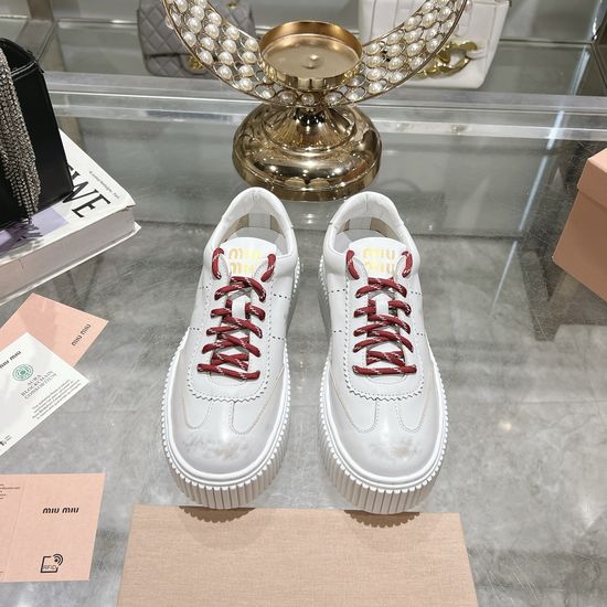 Miu Miu Chunky Sole Leather Sneakers with Logo Accents