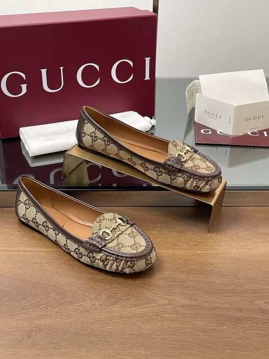 Gucci Horsebit Ballet Flats Suede Fabric Comfortable Genuine Leather Sole