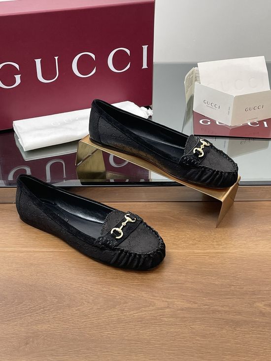 Gucci Horsebit Ballet Flats Suede Fabric Comfortable Genuine Leather Sole