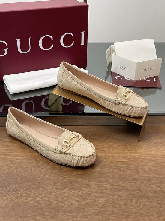 Gucci Horsebit Ballet Flats Suede Fabric Comfortable Genuine Leather Sole