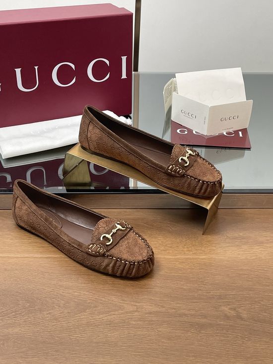 Gucci Horsebit Ballet Flats Suede Fabric Comfortable Genuine Leather Sole