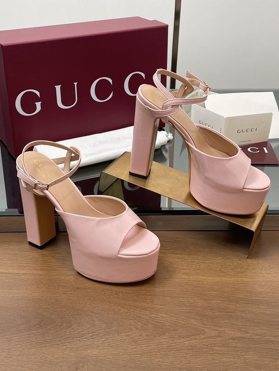 Gucci Elegant Platform Peep Toe High Heel Leather Sandals