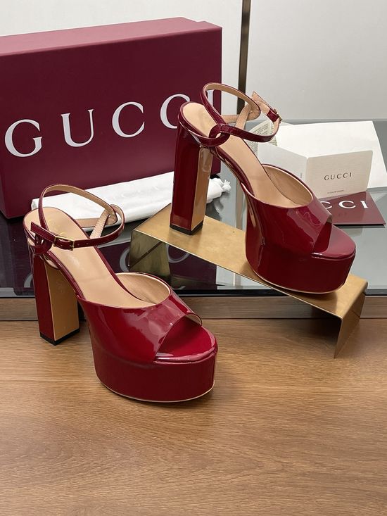 Gucci Elegant Platform Peep Toe High Heel Leather Sandals