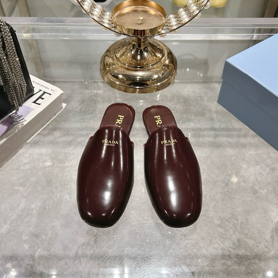 Prada Square Toe Slip On Half Mules Premium Leather Comfort Shoes