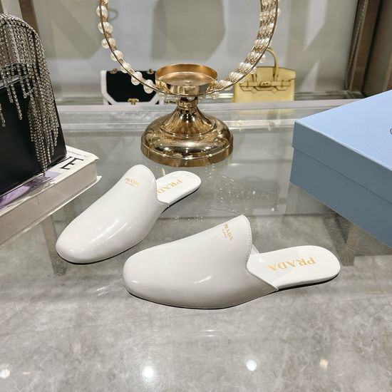 Prada Square Toe Slip On Half Mules Premium Leather Comfort Shoes