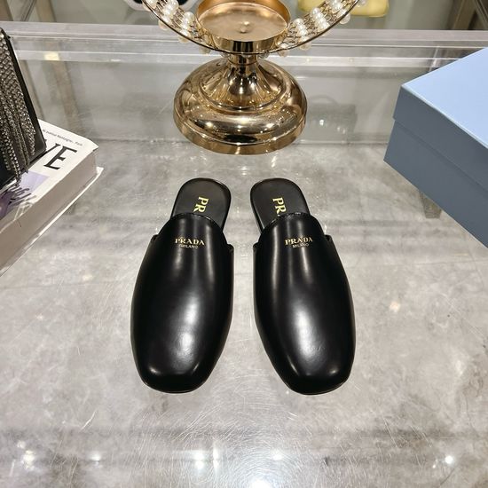 Prada Square Toe Slip On Half Mules Premium Leather Comfort Shoes