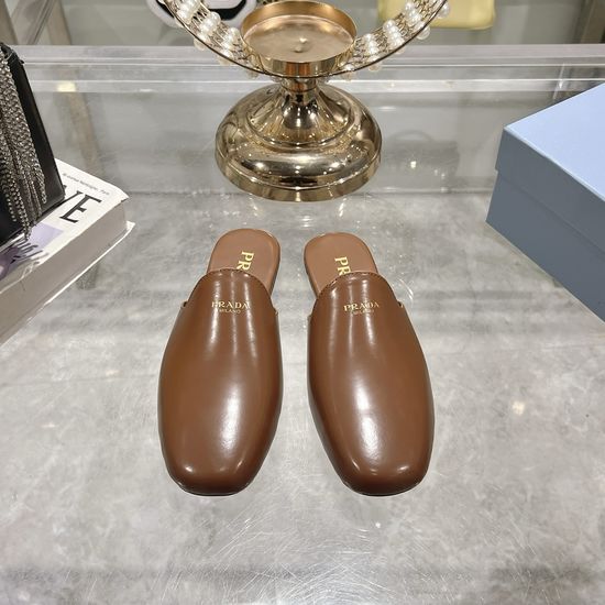 Prada Square Toe Slip On Half Mules Premium Leather Comfort Shoes