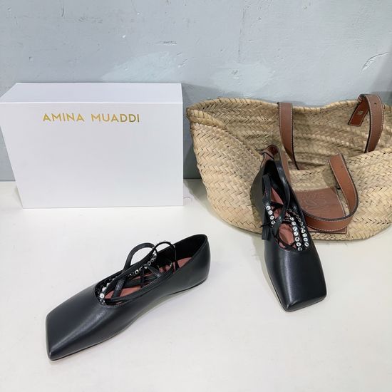 Ami Rhinestone Decor Square Toe Slip-on Elegant Flat Shoes
