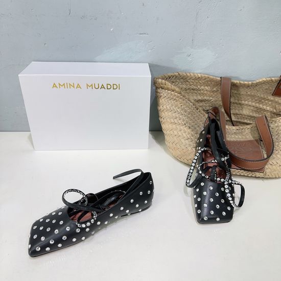 Ami Rhinestone Lace-up Square Toe Sheepskin Ballet Flats