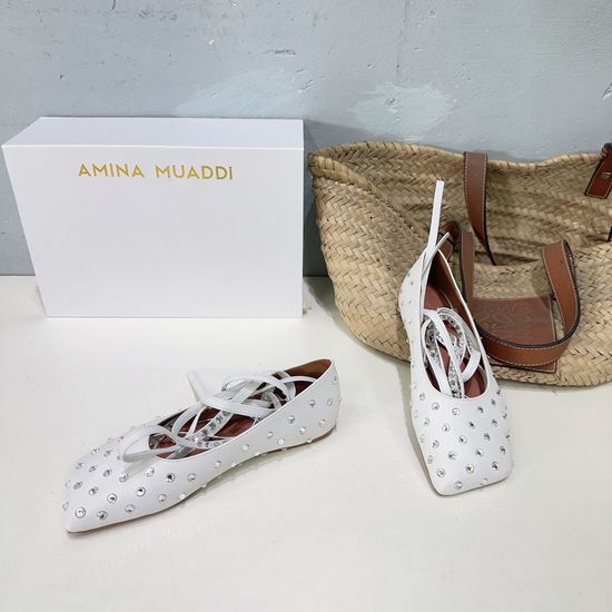 Ami Embellished Rhinestone Lace-up Square Toe Leather Ballet Flats
