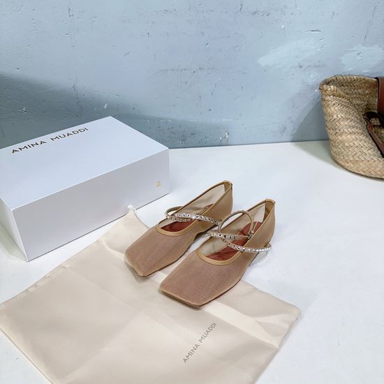 Ami Rhinestone Mesh Upper Square Toe Elegant Ballet Flats