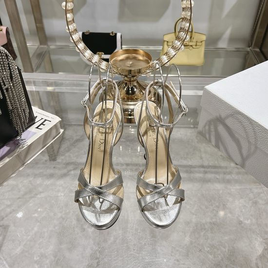 Christian Dior Rhinestone High Heel Sandals Elegant Silk Dress Party Shoes