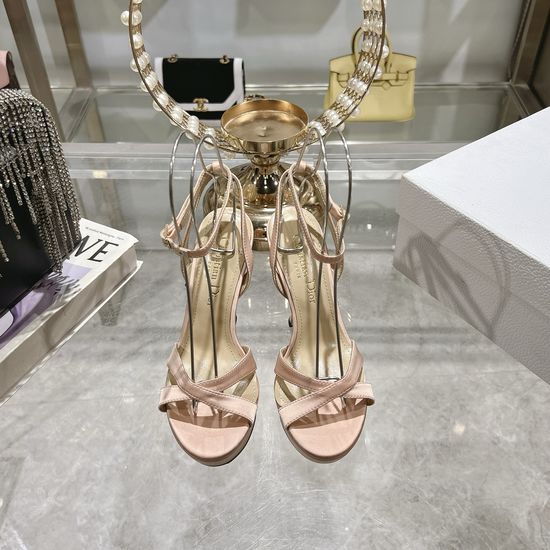 Christian Dior Rhinestone High Heel Sandals Elegant Silk Dress Party Shoes