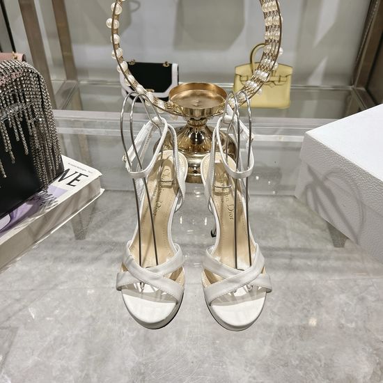 Christian Dior Rhinestone High Heel Sandals Elegant Silk Dress Party Shoes