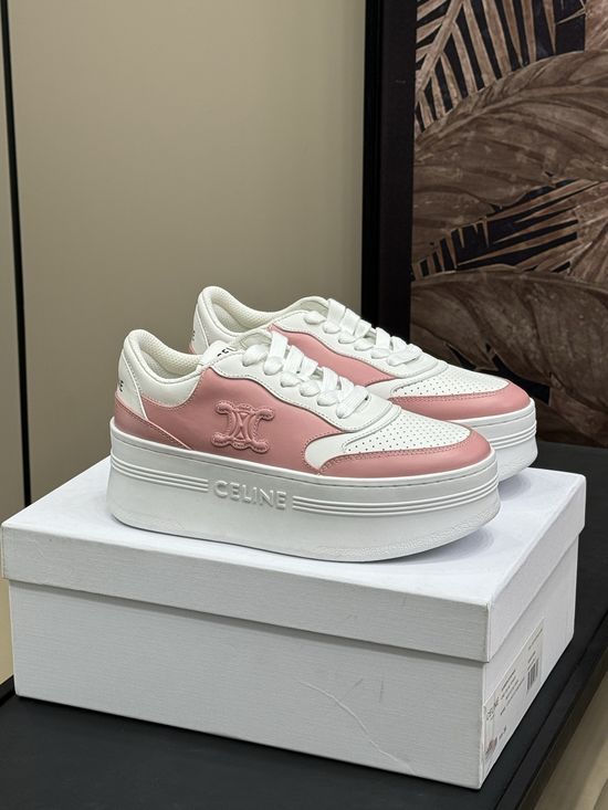 Celine Calfskin Platform Sneakers with Classic Logo Accent
