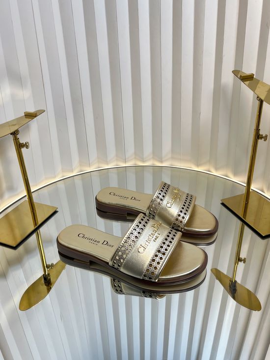 Christian Dior Embroidered Pattern Leather Slides Comfortable Casual Footwear