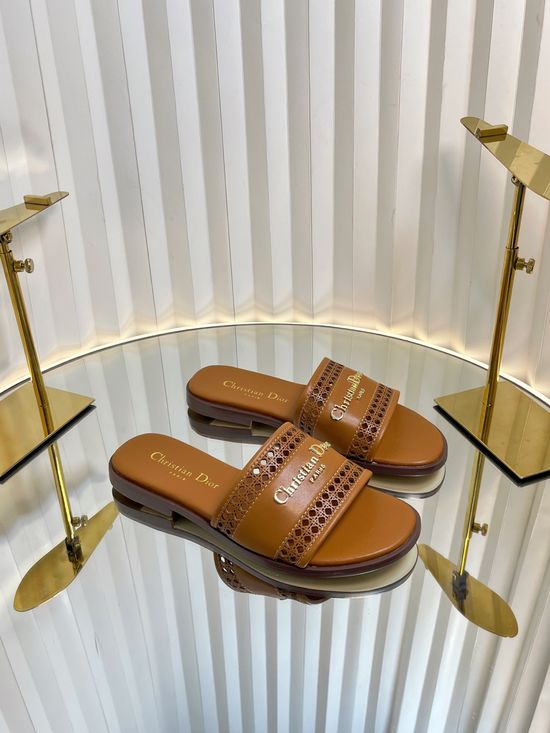 Christian Dior Embroidered Pattern Leather Slides Comfortable Casual Footwear