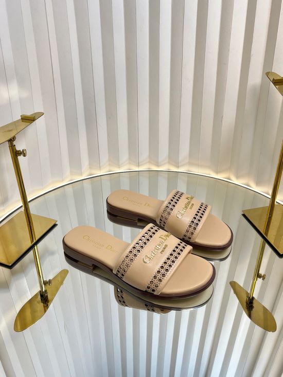 Christian Dior Embroidered Pattern Leather Slides Comfortable Casual Footwear