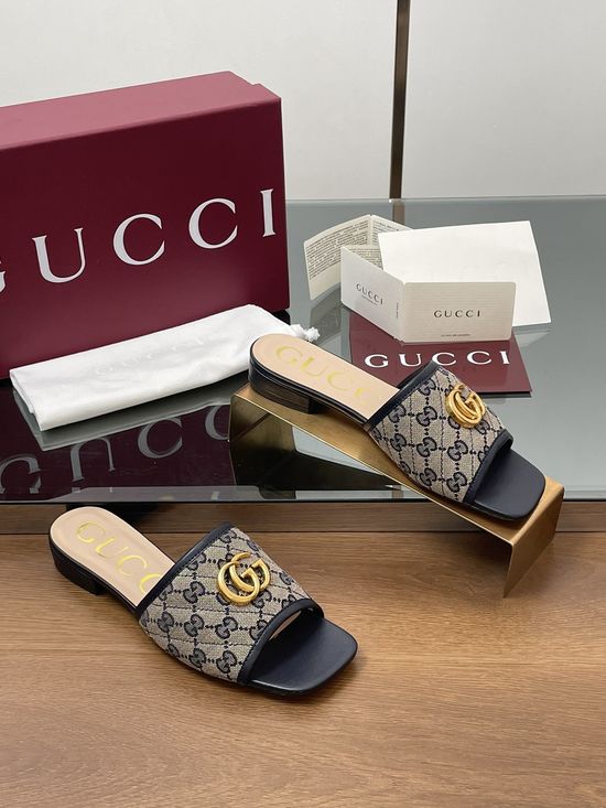 Gucci Embroidered Pattern Open Toe Comfort Flat Slides