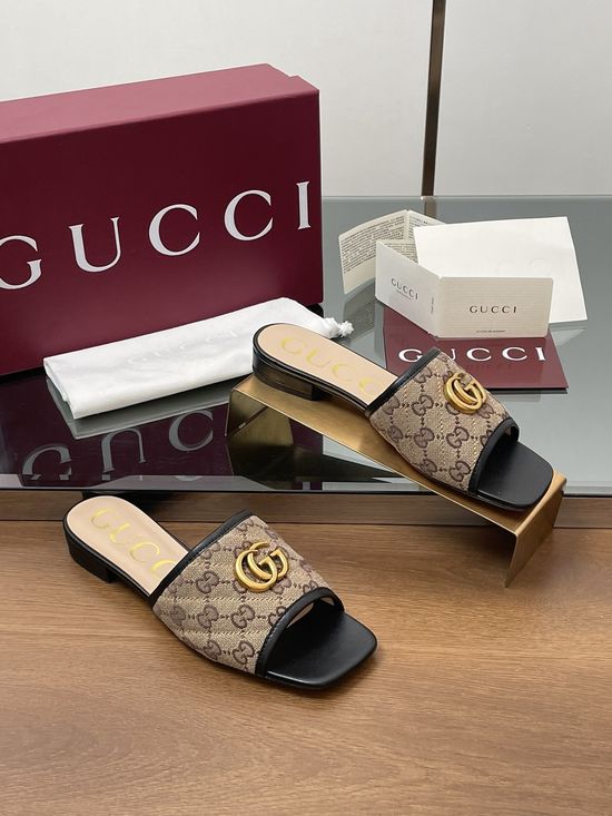 Gucci Embroidered Pattern Open Toe Comfort Flat Slides