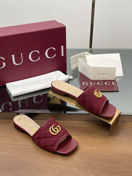 Gucci Embroidered Pattern Open Toe Comfort Flat Slides